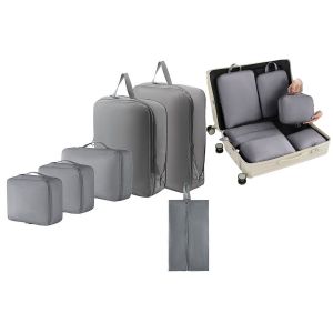 Ensemble de 6 cubes de rangement de voyage - Sacs de rangement l&eacute;gers pour valise - Gris - Neuf
