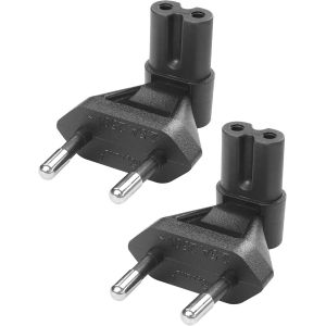 Lot de 2 adaptateurs d'alimentation UE vers IEC320 C7 - Coude &agrave; 90 degr&eacute;s - Prise europ&eacute;enne vers prise IEC320 C7 (CEE 7/16) - Adaptateur de voyage universel pour TV, PC, ordinateur, moniteur - Neuf