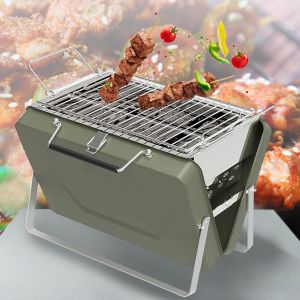 Mini barbecue portable pliable au charbon de bois, ideal pour les barbecues en plein air, le camping, les voyages, les pique-niques, le jardin, la plage, les fetes, vert, M 32 x 24 x 10 cm - Neuf