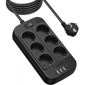Multiprise Parasurtenseur Usb,Multiprise Electrique 6 Prises Avec 4 Ports Usb Chargeur De Voyage(5v3,4a/17w) Parafoudre Et Surtension Avec Interrupteur Cable 5m Pour Smartphone Tablette-Noir - Neuf