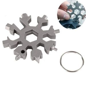 Outil Multifonction 18 En 1 En Acier Inoxydable Avec Carte Flocon De Neige - Outil Porte-Cl&eacute;s Compact Pour Cyclistes Et Aventures En Plein Air - Neuf