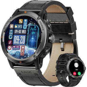 Montre Connectée Homme, 1.43"" Amoled Montre Intelligente Avec Appel Bluetooth Moniteur Fréquence Cardiaque, 124 Sportifs Smartwatch Etanche Ip68 Pour Android Ios,Leder - Neuf
