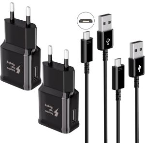 Kalanka-Kit Chargeur Adaptive Charge Rapide Compatible Avec Samsung Tablette/Téléphone Galaxy S7/S7 Edge/S6/S6 Plus/A6/J7/J3/Note5 4, Usb 2.0 Chargeur Chargeur Rapide Mâle Et Câble Micro Usb 1.5m (2- - Neuf
