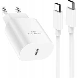 Chargeur Usb C 25W Avec C&acirc;ble Usb C 2M, Chargeur Rapide Pd Pour Samsung Galaxy S25 S24/S23 Ultra, Iphone 15/16 Pro Max, Ipad Air, Huawei P30, Chargeur Rapide Usbc Avec Adaptateur Et C&acirc;ble (Blanc) - Neuf