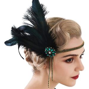 Kal-Headpiece Bandeau Pour Femme Années 1920 Avec Plumes, Cristal Et Plumes Du Great Gatsby (Vert, Taille Unique) - Neuf