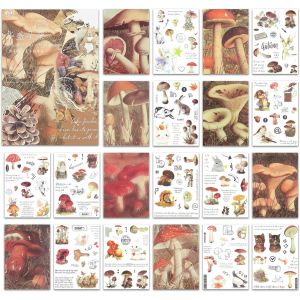 Autocollants Washi Sticker Pour Scrapbooking Journaling, Vintage Ephemera Sticker Kit, Set De 20 Feuilles, 15,0 Cm X 10,5 Cm - Marron (Champignons Et Lapins) - Neuf