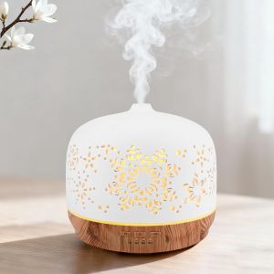 JGD-500ML Diffuseur d'huiles Essentielles en C&eacute;ramique Blanche, Ultrasonique Humidificateur Diffuseur Aromath&eacute;rapie Electrique, Ar&ocirc;me Parfum Electrique avec 7 Couleurs Lumi&egrave;res,pour Chambre/Yoga - Neuf