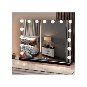 Miroir de Maquillage Hollywood 58 x 43 cm COSTWAY avec 3 Couleurs de Lumi&egrave;re, Miroir &Eacute;clair&eacute; de Table et Mural, Contr&ocirc;le Tactile - Neuf