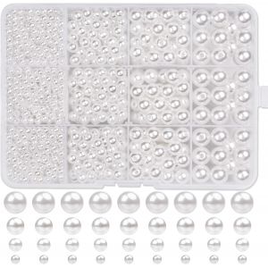 Mevronisshop-Lot De 1320 Perle Blanche Artificielles Rondes Pour Fabrication De Bijoux, Colliers, Bracelets, Bijoux (&iquest; 4, 6, 8, 10 Mm) - Neuf