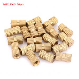 Ecrou molete encastre en laiton a simple passage pour trou borgne M4 (M4 x 12 x 6,3, 20 pieces) - Neuf