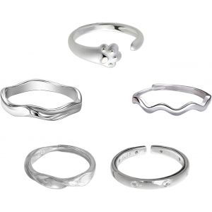 Kahfl-4pcs Bagues D'argent R&eacute;glables Pour Les Femmes,Jeu D'anneaux Empilables De Mode D&eacute;licates Simples,Cadeaux De F&ecirc;te D'anniversaire Pour Filles Hommes,Argent 925,M&eacute;tal - Neuf