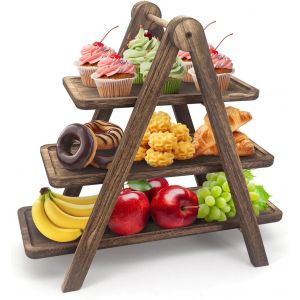 Plateau De Service En Bois Pour 3 Animaux-Pr&eacute;sentoir &Agrave; Cupcakes En Bois-Pr&eacute;sentoir &Agrave; Dessert Pour F&ecirc;te,Anniversaire,Mariage (Bois) - Neuf