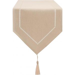 Chemin De Table Beige 32 X 220 Cm Moderne Au Design Innovant Lin Couleur Pure Table Runner, Lavable De Bonne Qualité Chemin De Table Épis De Blé Design Restaurant Party Holiday Décoration - Neuf