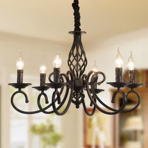 Subzonal-Lustres Rustiques Fran&ccedil;ais Country Vintage Chandelier M&eacute;tal Dans Antique Pendentif Luminaire Noir 6 Lumi&egrave;res - Neuf