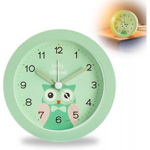 Kal-Réveil Éducatif Pour Enfants - Analogique Sans Tic-Tac - Sonnerie Douce - Portable Avec Veilleuse - Pour Fille Garçon, Voyages, Camping - Motif Chouette - Neuf