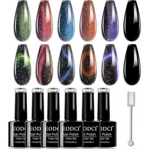 Sjzg-Cat Eye - Vernis &Agrave; Ongles Gel Uv - 6 Couleurs Avec Aimant - Multicolore - Soak Off Uv Led - Kit Cadeau - 7,5 Ml - Neuf