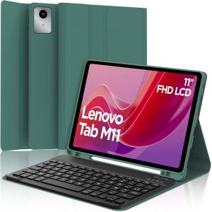 Coque Clavier Pour Lenovo Tab M11 11 Pouces, Azerty Français Housse Clavier Bluetooth Magnétique Détachable Avec Porte Crayon Pour Tablette Lenovo Tab M11 11"" 2024 (Tb330fu/Tb330xu), Vert Foncé - Neuf