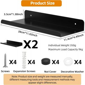 CAUC-Lot de 2 Petite Étagère Flottante Murale Metal 28 CM, Etagère Flottante Salle de Bain Noire, Etagere Murale Cuisine, Étagere Murale Moderne pour Salon, Salle de Bain, Chambre, Cuisine - Neuf