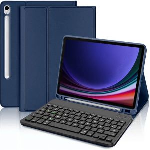 Coque Clavier pour Samsung Galaxy Tab S9 (11'') Cuir PU Bleu Marine avec Clavier Magn&eacute;tique Bluetooth - E.F.Connection - Neuf