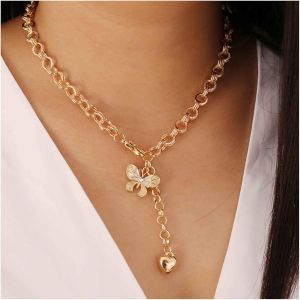 Kal-Punk Pavé Papillon Pendentif Collier Chaîne Vintage Amour Coeur Goutte Y Collier Coeur Flottant Y Lariat Collier Ras Du Cou Or Chunky Chaîne Collier Bijoux Pour Femmes Et Filles - Neuf