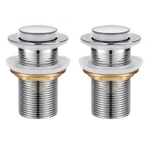 Drain d'évier 2pc,drain escamotable universel sans trop-plein Drain automatique avec bouchon de vidange sans valve d'ouverture poussée Tirer en acier inoxydable chromé pour chauve-souris - Neuf