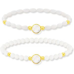 Kal-Bracelet De Coquillages Naturels Pour Femmes F&ecirc;te Des M&egrave;res &Eacute;lastique Unique Nacre Ronde Ovale Perles De Coquillages Bracelet Avec Pendentif - Neuf