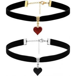 Kales-Collier Ras Du Cou Gothique Vintage En Velours,Lot De 2 Avec Pendentif En Forme De C?ur Noir Et Rouge,Pour Occasions Spéciales Et Vie Quotidienne,L - Neuf