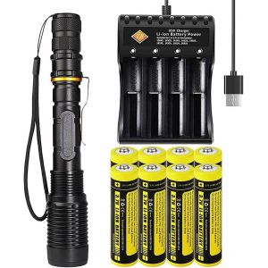 Led Flashlight With 8 Batteries And 1 Pack Of 4 Ports Usb Charger 2000 Lumens Waterproof Zoomable Rechargeable Flashlight For Camping - Neuf
