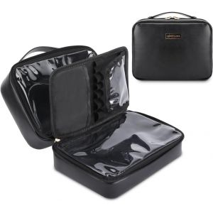 TIANYI-Trousse Maquillage, Trousse de Toilette Femme en Cuir PU, Grande Trousse de Maquillage Voyage, Multifonction Transparente Imperméable Trousse de Cosmétique (Noir) - Neuf