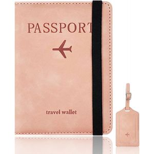 TIANYI-Protege Passeport¿Etiquette Valise et Couvertures de Passeport 2 PCS, Pochette Passeport, Protege Passeport Francais, Protection Passeport, Porte Passeport (Rose) - Neuf