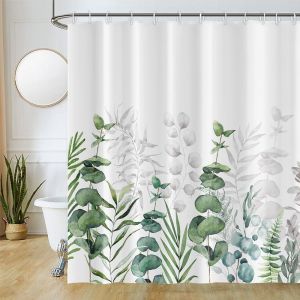 Tianyi-Rideau Douche 180x240cm, Rideau De Douche Anti Moisissure Gris Feuilles D'eucalyptus Vert Rideaux De Baignoire Tissu Lavable Imperm&eacute;able Polyester Rideaux Salle De Bain Avec 12 Crochets - Neuf