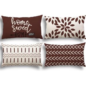 Cauc-Lot De 4 Housse Coussin D&eacute;coratif Canap&eacute; Taie D'oreiller Decoration Canap&eacute; Housses De Coussin En Lin D'ext&eacute;rieur Housse De Coussin D&eacute;coration Pour Chambre, Canap&eacute;, Chaise, Lit,Jardin 30x50 Cm - Neuf