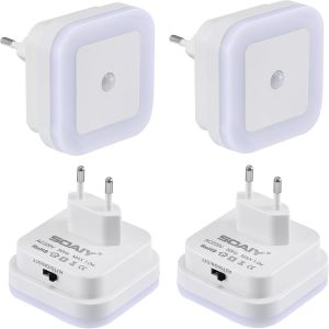 Trahoo-Lot De 4 Led Veilleuse Avec D&eacute;tecteur De Mouvement Capteur Cr&eacute;pusculaire Auto/Prise On/Off &Eacute;conomie D'&eacute;nergie Lumi&egrave;re Capteur Pir Lampe D'orientation Blanc Chaud Escalier&iquest; - Neuf