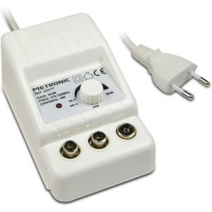 Amplificateur d'Antenne TV Int&eacute;rieure pour Cha&icirc;nes TNT, Compatible 4G-5G, Gain 26 dB, 2 Sorties avec Prise TV 9,52 mm - Alimentation Secteur - Blanc - Neuf