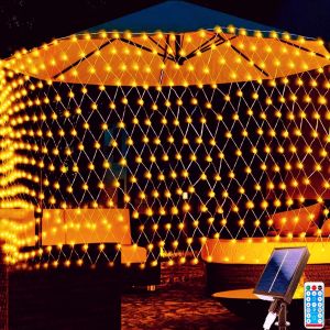 Led Guirlande Lumineuse,1.5*1.5m 96leds Lumineux Solaire,Filet Solaire Guirlande Avec 8 Modes Clignotants,Led Éclairage De Noël Solaire Étanche Pour Décoration De Noël Fête Jardin Mariage.[E155] - Neuf