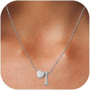 Kal-Collier Coeur Avec Lettre Collier Prenom Personnalisé Chaîne Coeur Avec Initiales A-Z Nom Collier 316l Acier Inoxydable Collier Lettre Pendentif Cadeaux Bijoux Pour Femmes Filles 45+5cm - Neuf