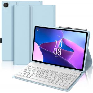 Coque Clavier Pour Lenovo Tab M10 3e Gén 10.1 Pouces, Azerty Français Housse Clavier Bluetooth Magnétique Détachable Avec Porte Crayon Pour Tablette Lenovo Tab M10 3eme Gén 10.1"" 2022, Bleu Ciel - Neuf