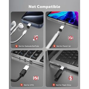 Adaptateur Lightning vers USB C Lot de 2, Adaptateur Lightning USB C pour iPhone Air 17 16 15 Pro Max Plus, iPad Pro/Air, Galaxy S25 S24, pour Chargement PD 36W, Pas pour Audio/OTG, Blanc/Noir - Neuf