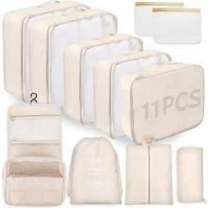 loc-Organisateur Valise,11 Pi&egrave;ces Organisateur De Valise,Packing Cubes Pour Les V&ecirc;tements,Organisateur Voyage Pour Les V&ecirc;tements,Chaussures Et Cosm&eacute;tiques(Kaki) - Neuf