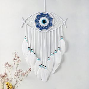 Macram&eacute; Mauvais ?Il Attrape-R&ecirc;ves Tiss&eacute; &Agrave; La Main Blanc Plumes Dreamcatcher Tenture Murale D&eacute;coration De La Maison Ornement B&eacute;n&eacute;diction Cadeau De Festival - Neuf