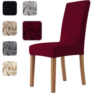 Housse de chaise en velours extensible (Bordeaux), universelle, pour salle à manger, cuisine, salon, extrêmement douce et confortable - Neuf