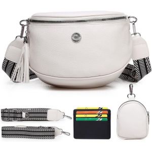 TZF-sac banane femme bandoulière chic cuir sac de poitrine femme Blanc sacs à main portés épaule femme 5cm Large Sangle avec porte-monnaie amovible et fente pour carte de crédit - Neuf