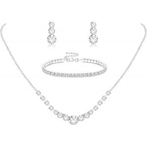 Parure Bijoux Femme Collier Et Boucles D'oreilles En Cristal De Roche Bracelet Maillons Argent Parure Bijoux De Mariage Pour Les Mari&eacute;es Accessoires De Costume - Neuf