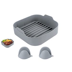 Ensemble de tapis de cuisson en silicone pour friteuse &agrave; air chaud avec gants - Plaque de cuisson antiadh&eacute;sive r&eacute;utilisable pour friteuse, four et micro-ondes - Neuf