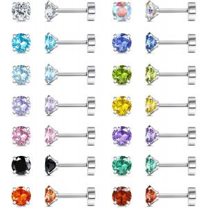 14paires Petites Boucles D'oreilles Acier Chirurgical Pour Femmes Filles Hypoallerg&eacute;nique Multicolores Zircone Cubique Boucles D'oreilles Piercing Cartilage Flatback Boucles D'oreilles[X08] - Neuf