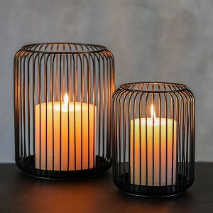 Lot De 2 Grands Photophores - En Métal Noir - Grand Bougeoir Ovale - Décoration Noire - Photophore Décoratif En Fil De Fer (Noir) - Neuf