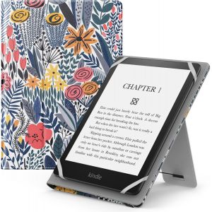 &Eacute;tui Universel Pour 6"" 6.8"" 7"" Kindle Ereaders Fire Tablette - Voyaga/Lenovo/Sony Kindle E-Book E-Reader Tablette, Coque En Pu Avec Support R&eacute;glable Et Dragonne, Fleuron &Agrave; Feuilles Bleues - Neuf