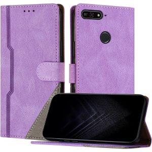 Kal-&Eacute;tui Pour Huawei Y6 Prime/Y6 2018/Honor 7a/Enjoy 8e, Housse En Cuir Pu Avec [Protection Antichoc Tpu] [Fonction Support] [Porte-Cartes ] Antichoc Magn&eacute;tique Coque Pour Honor 7a - Violet - Neuf