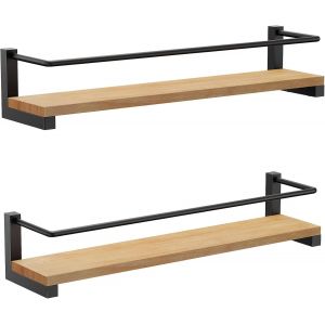 Jexnovashop-Tagère À Épices En Bois De Pin, Lot De 2, Porte-Épices Murale, Étagère De Rangement De Cuisine Pour Épices, Canettes, Pots, Ustensiles De Cuisine ¿ 40 X 9 Cm - Neuf