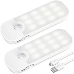 Veilleuse Led Veilleuse Rechargeable, Veilleuse Detecteur De Mouvement Avec Bande Magn&eacute;tique Adh&eacute;sive[Lot De 2].3 Modes (Auto/On/Off) Lampe Veilleuse Pour Chambres Escaliers Armoires Cuisine Couloir - Neuf